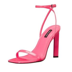 Nine West Hot Pink Square Toe Faux Patent Leather Heels 6M